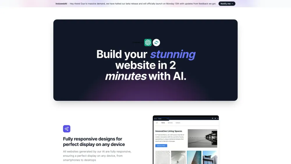 InstaWebAI: AI-Powered, Dynamic Website Builder in Minutes