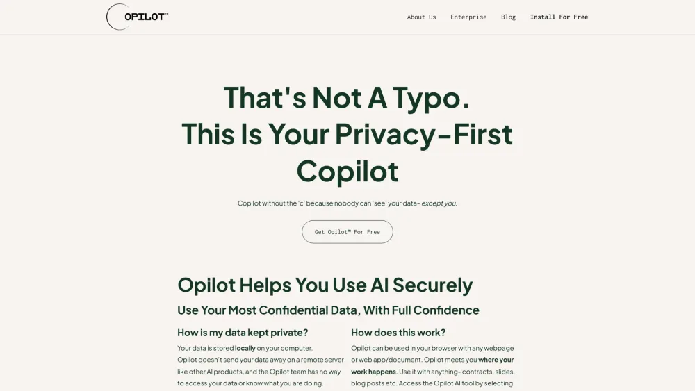 Opilot: Enterprise AI Copilot Ensuring Data Protection & Privacy