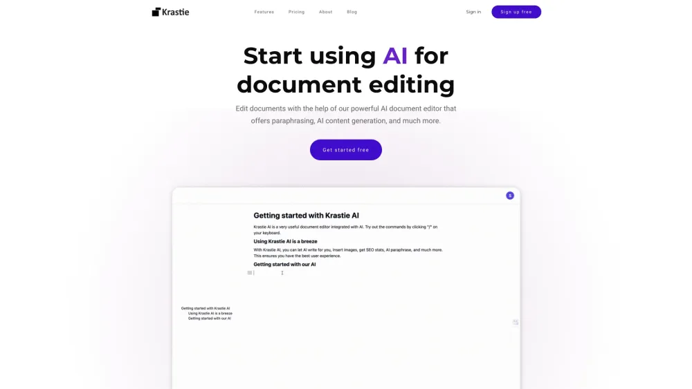 Krastie AI: Team Collab, Autocomplete & Paraphrasing Editor Features