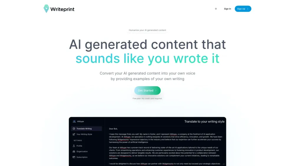 Writeprint.ai: AI Content Generation with Personal Writing Style