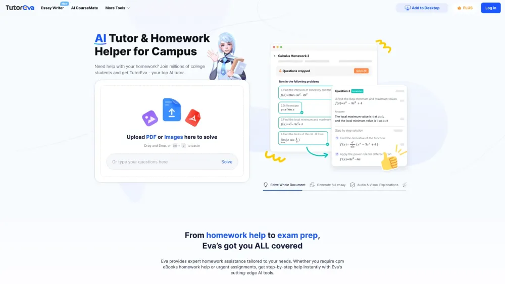 TutorEva: AI Homework Help, 24/7 Expertise, Step-by-step Solutions