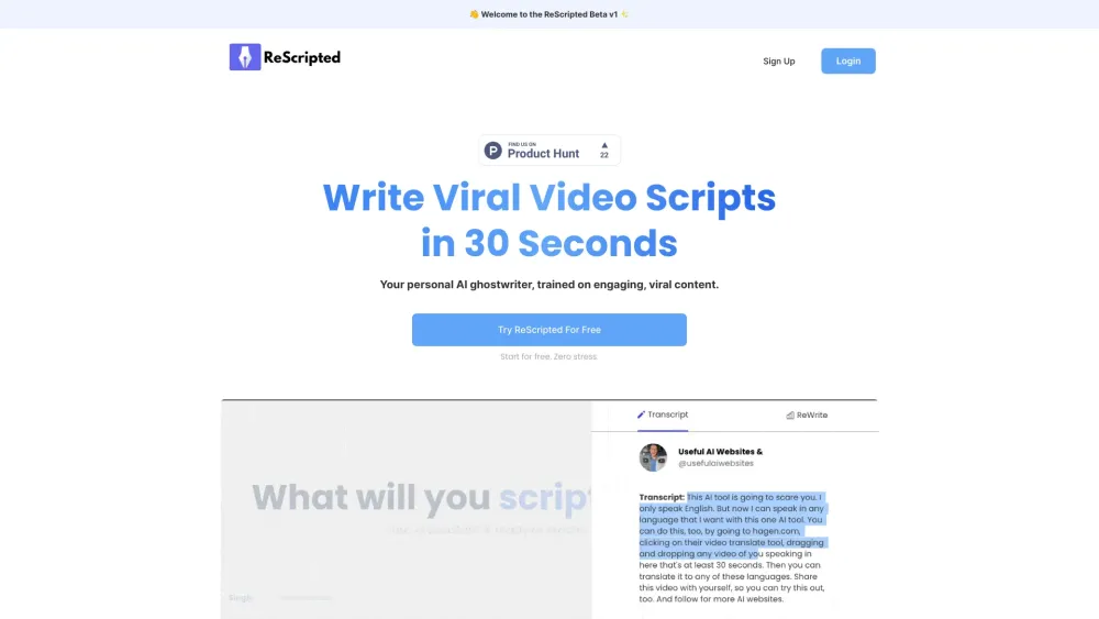 ReScripted.ai: AI Ghostwriter for Viral, Compelling Short-Form Scripts