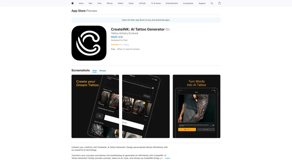CreateINK: AI Tattoo Generator : Custom, Effortless, Artistic Tattoos
