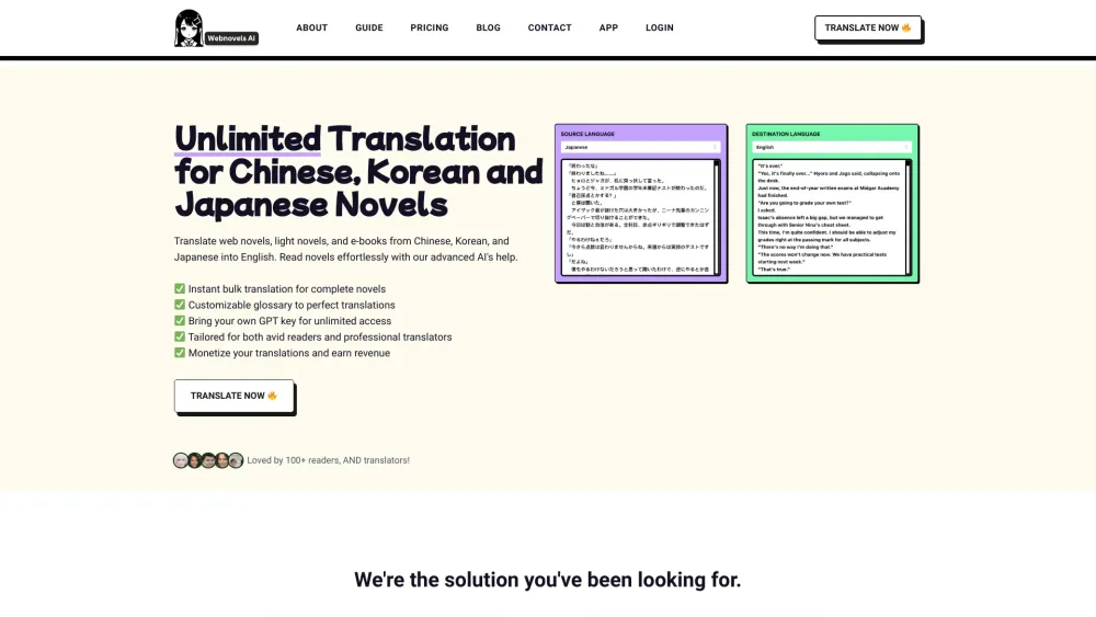 Webnovels AI: Asian E-Book Translation with Glossary Support