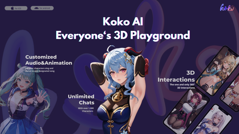 Koko AI : 3D Social App with AI Models, Animated Chats, Voice & Companions