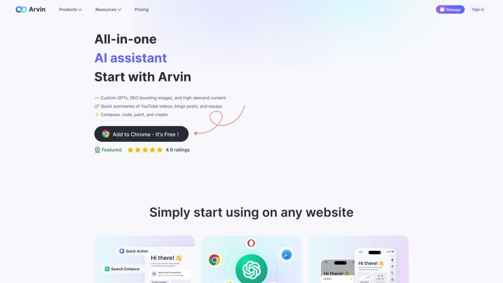 Arvin - AI Assistant: Free GPT-4 Chrome Extension for Art & Content