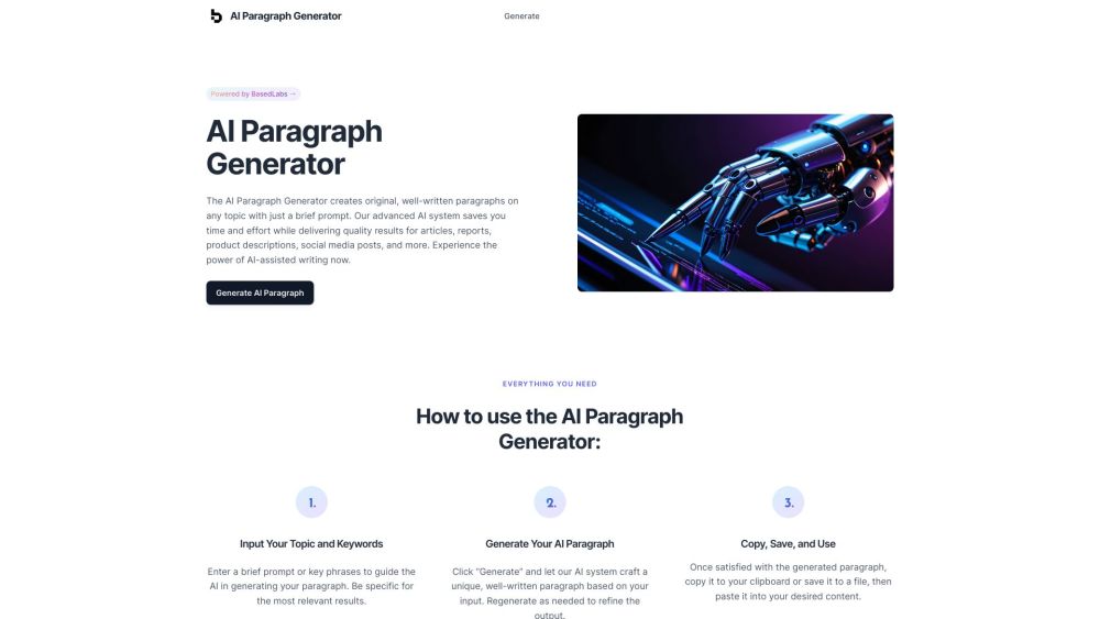 Free AI Paragraph Generator: Swift, Topic-Specific Text Creation, State-of-the-art