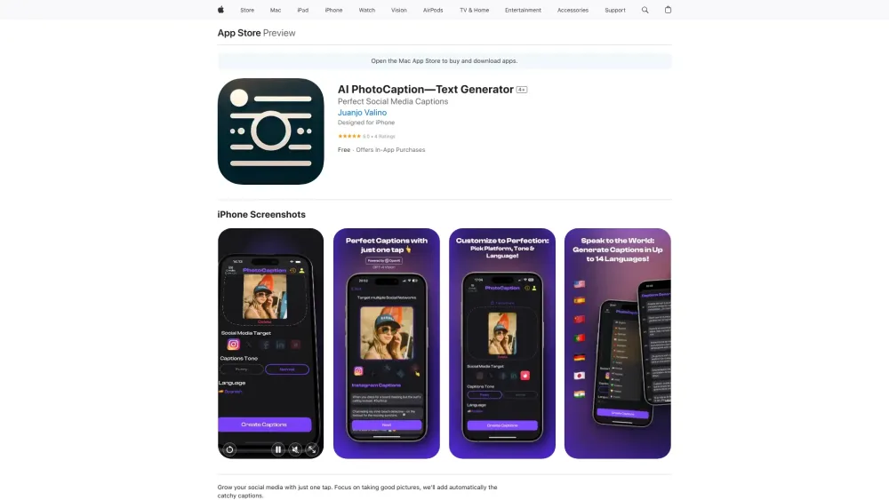 AI PhotoCaption—Text Generator: Catchy Captions, One Tap, Grow Audience