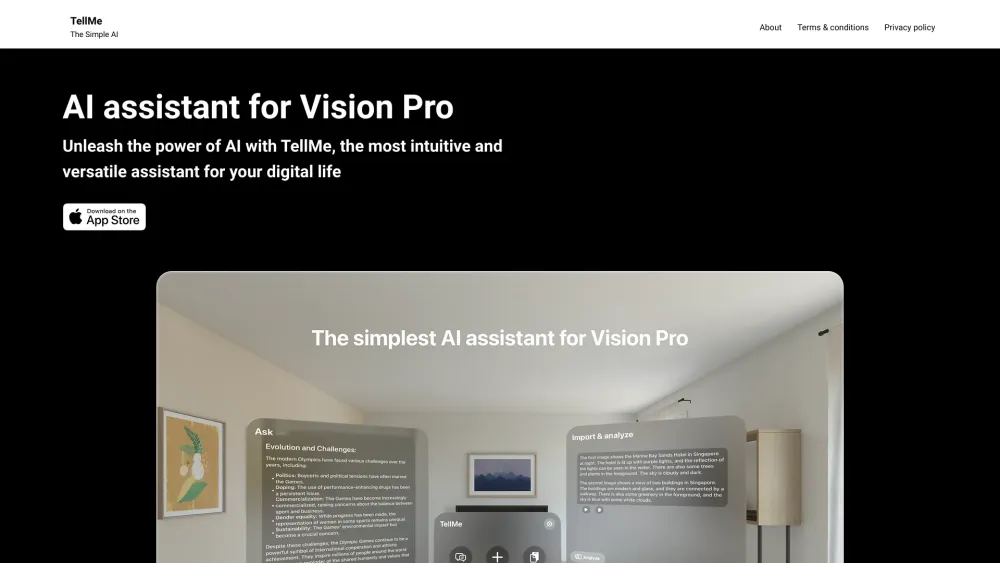 TellMe AI: Vision Pro Text Generation, Analysis & Voice Interaction