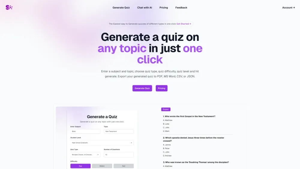 SemajAI : One-Click Quiz Generation & Export to Multiple Formats