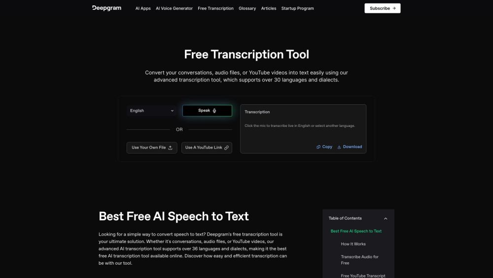 Deepgram: AI Transcription Tool for Audio & Video - Free, Advanced Tech