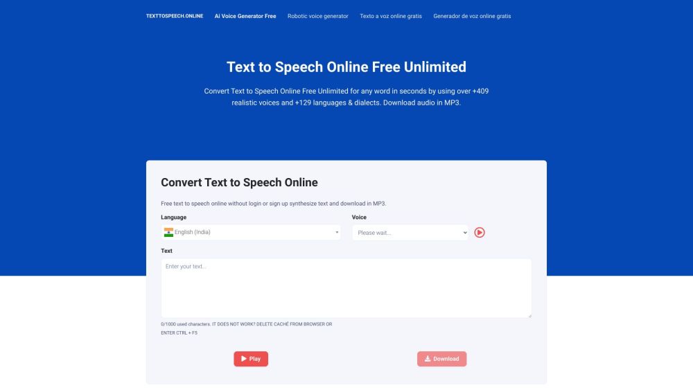 Text to Speech Online: 409+ Voices, 129+ Languages, Free MP3 Downloads