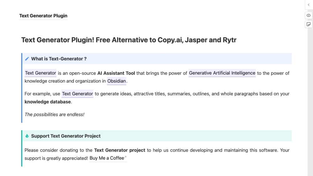 Text Generator Plugin: AI Tool for Ideas, Summaries, & Outlines in Obsidian