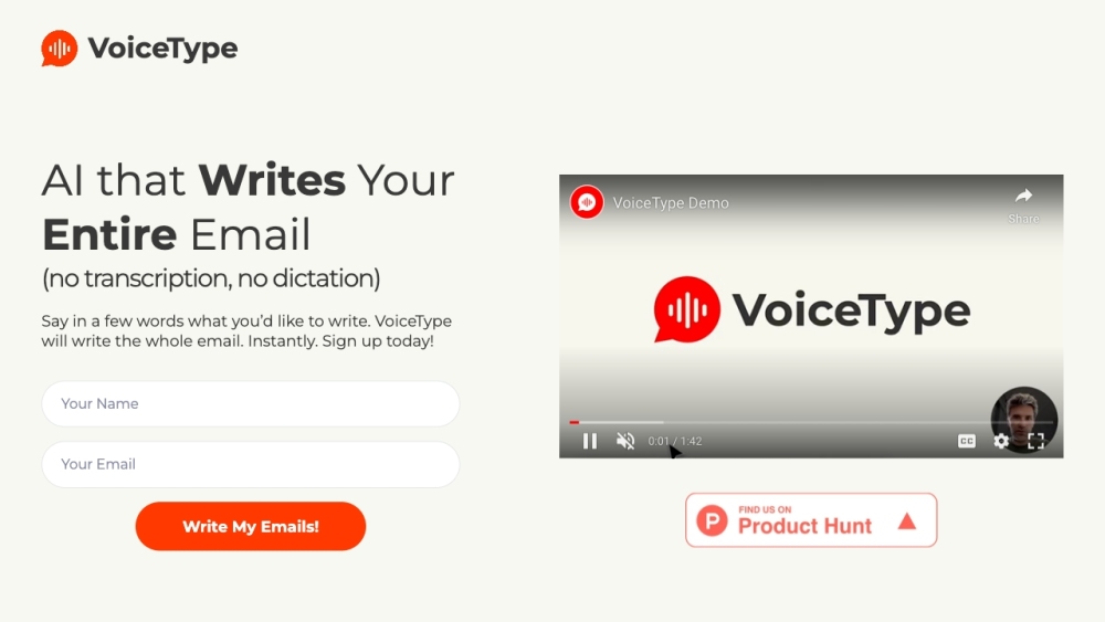 VoiceType: AI Assistant for Email Composition via Voice in Chrome