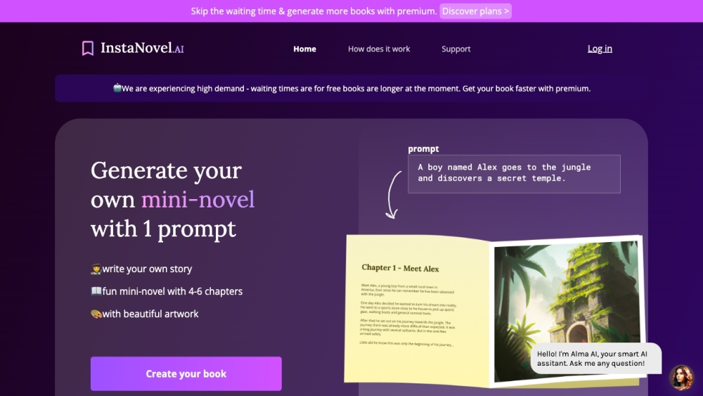 InstaNovel: AI Mini-Novels with GPT-3 & Dall-E 2 - Enter Prompt & Style