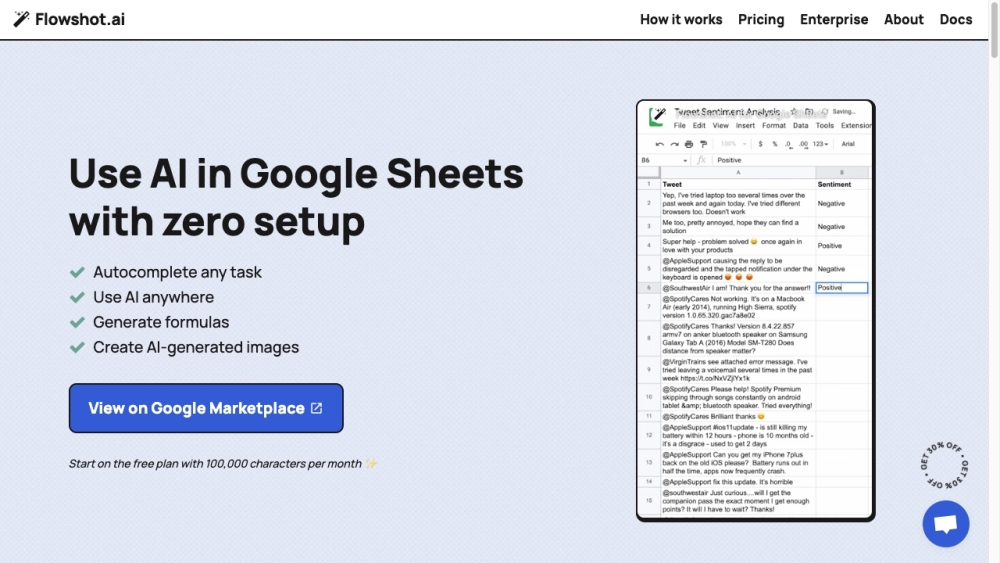 Flowshot: AI Plugin for Google Sheets, Autocomplete, No-Code, AI Prompts