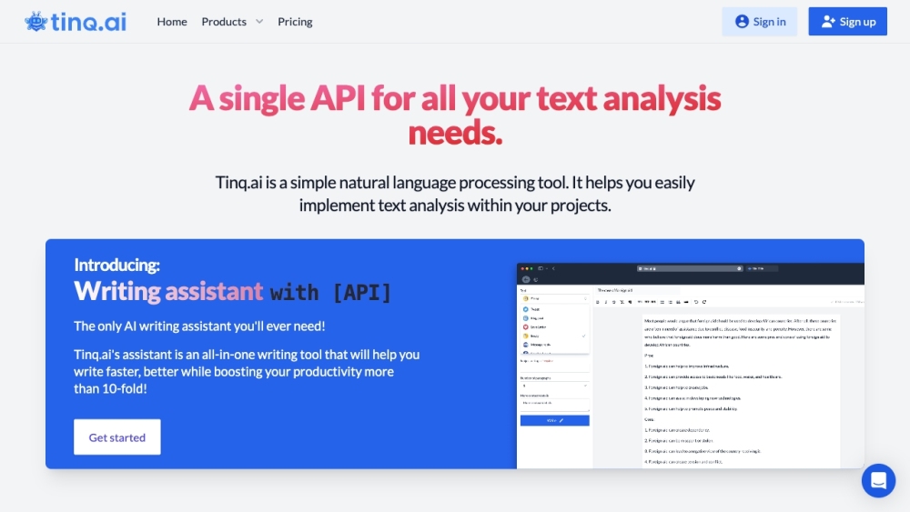 Tinq.ai: NLP, Sentiment Analysis, Text Generation, APIs for NER, QA