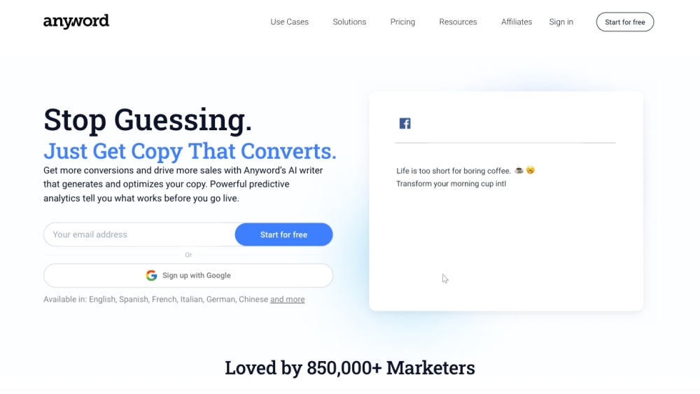 Anyword: AI Tool for Marketers, Scales On-Brand Content