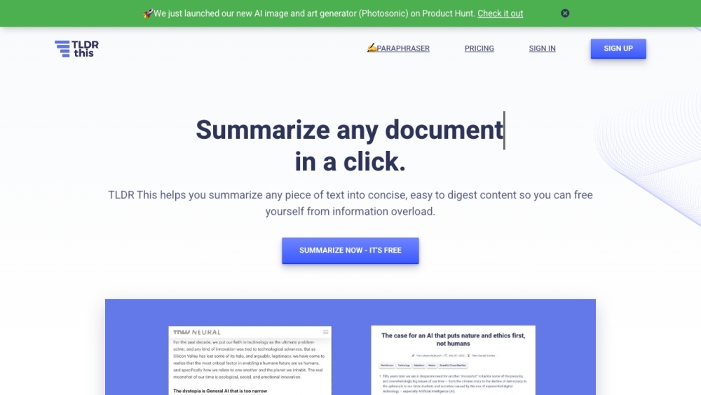 TLDR This: AI-Powered Summarizer, Free Tool for Concise Summaries