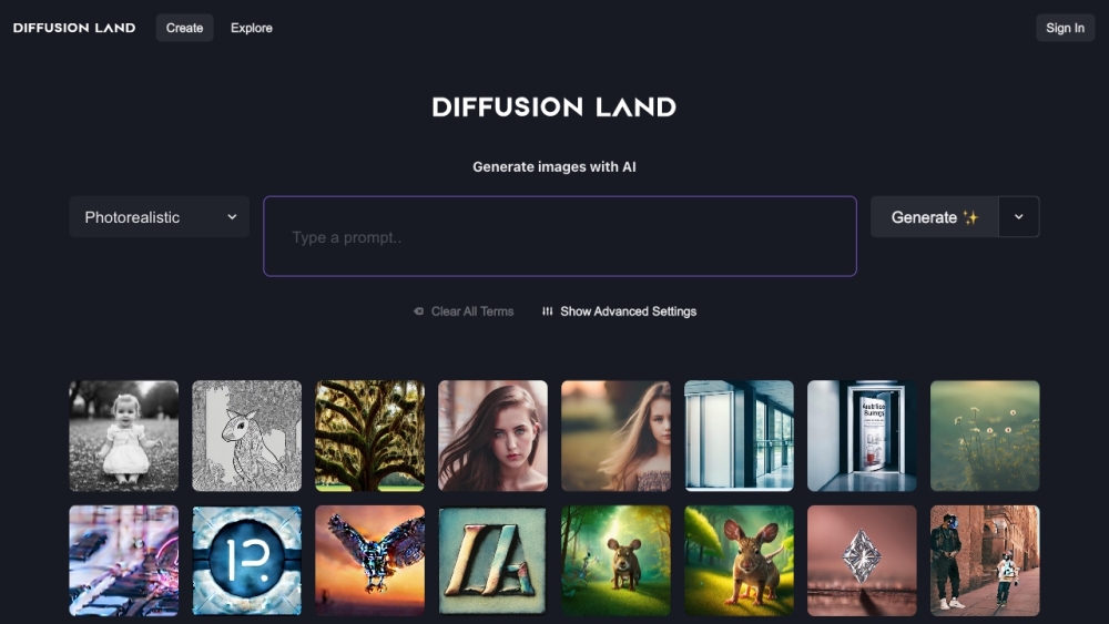 Diffusion Land: AI-Powered Platform for Image Generation, Versatile Models