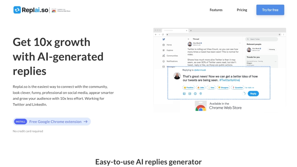 Replai.so: AI-Powered Social Media Reply Generator Tool