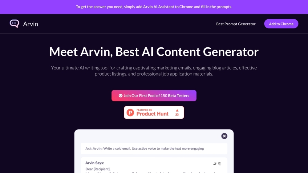 Arvin AI Writing Assistant: GPT-4 Productivity & Content Generator