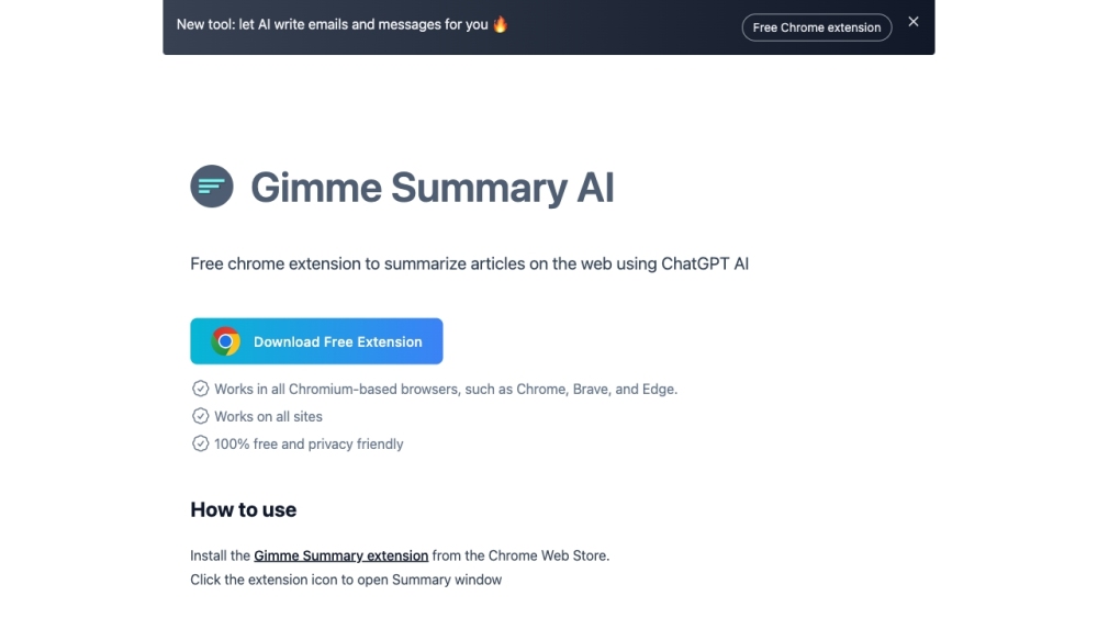 Gimme Summary AI: Free Chrome Extension, AI Web Article Summarizer