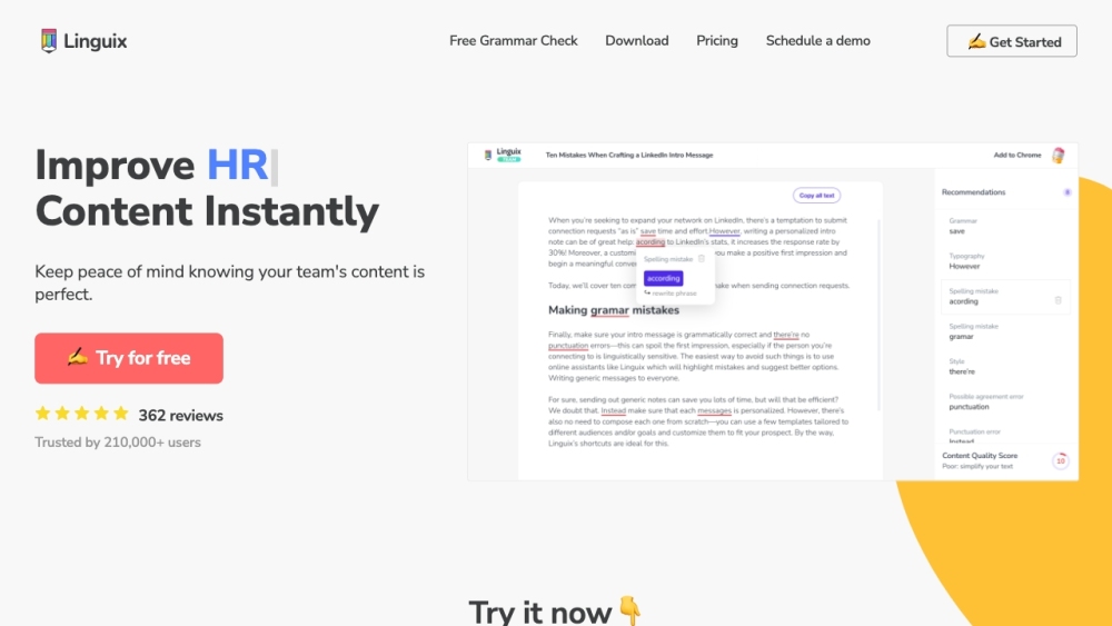 Linguix: AI Writing Assistant - Grammar, Rewriting, Scoring