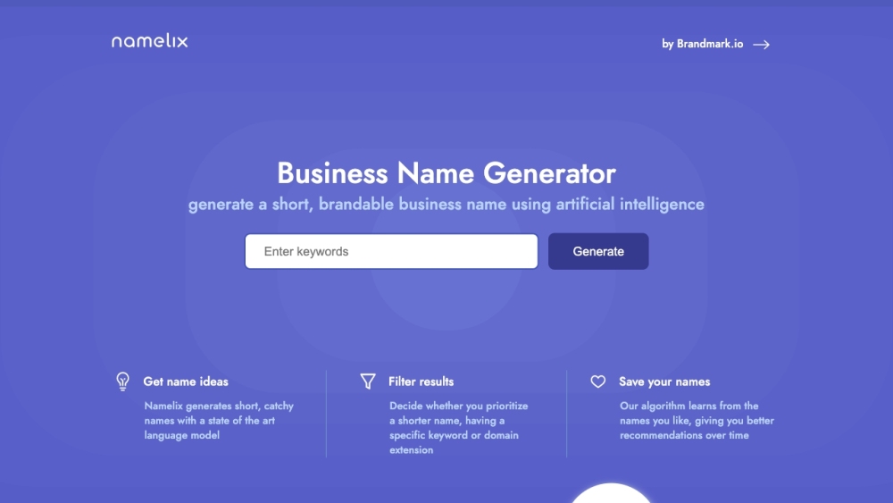 Namelix: AI Business Name Generator, Logo & Domain Search Tool