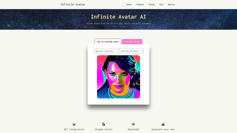 Infinite Avatar: Unique AI Avatars for Apps, Design, Custom Styles