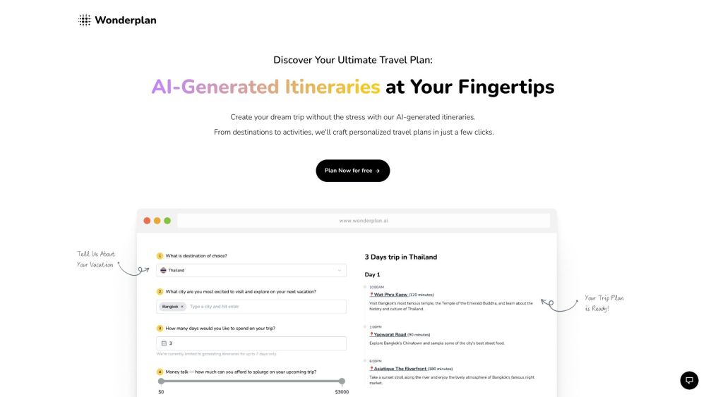 Wonderplan: AI Trip Planner, Personalized, Budget-Friendly Travel Solutions