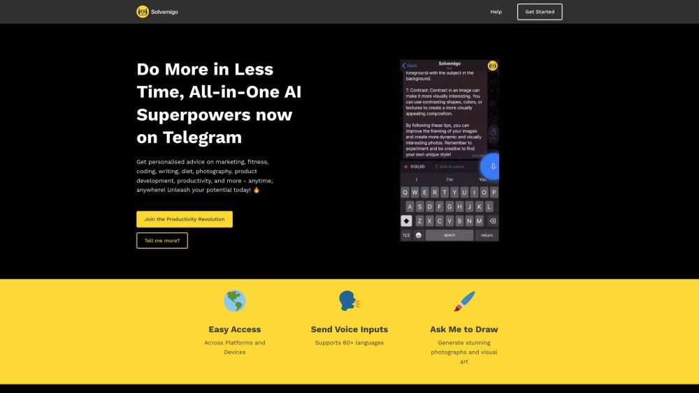 Solvemigo: AI Chatbot for Content Writing, Coding & Artwork