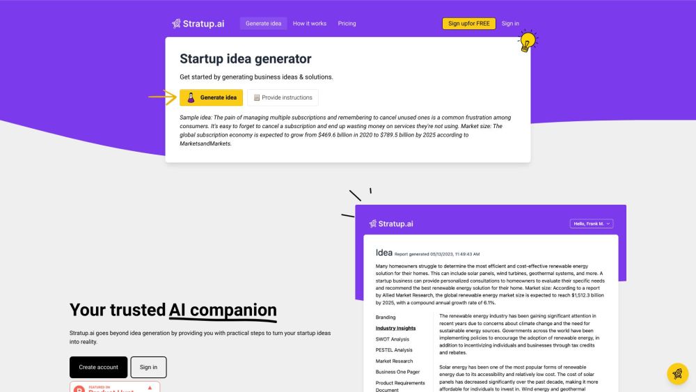 Stratup.ai: AI-Powered Tool for Unique and Innovative Startup Ideas