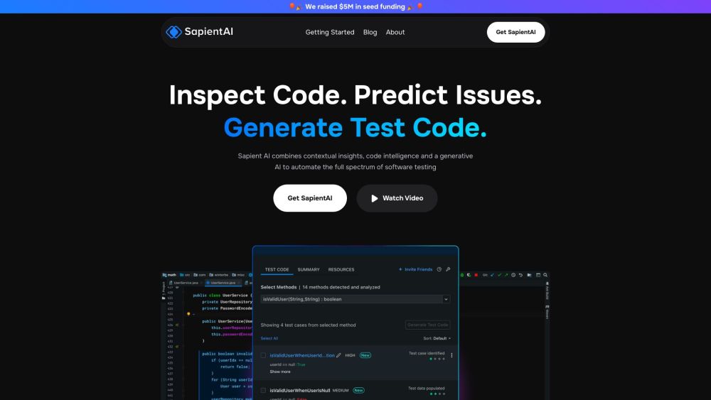 Sapient.ai: Scalable Generative QA Platform Automating Unit Test Creation