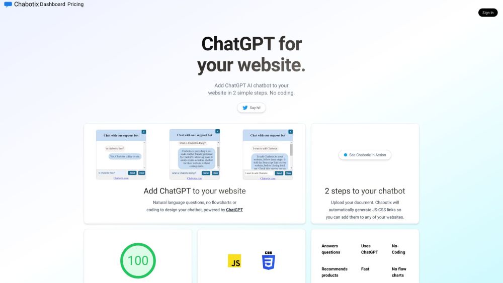 Chabotix: No-Code AI Bot Builder for Website ChatGPT Support