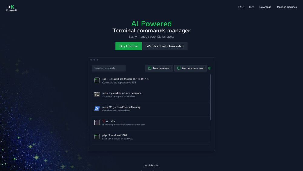 Komandi - AI Powered CLI Commands Manager: Use Cases, Pricing, Reviews