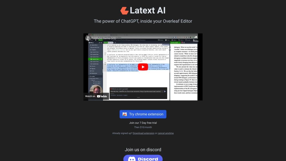 Latext AI: ChatGPT for Overleaf – Use Cases, Pricing, Reviews, Features