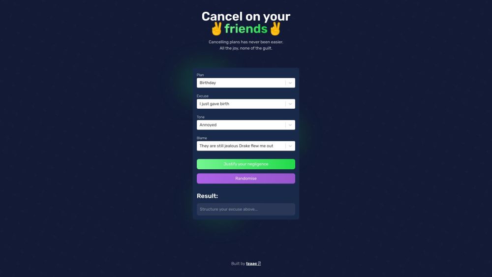 Cancel My Friends: Easy, Guilt-Free Plan Cancellation Excuse Generator