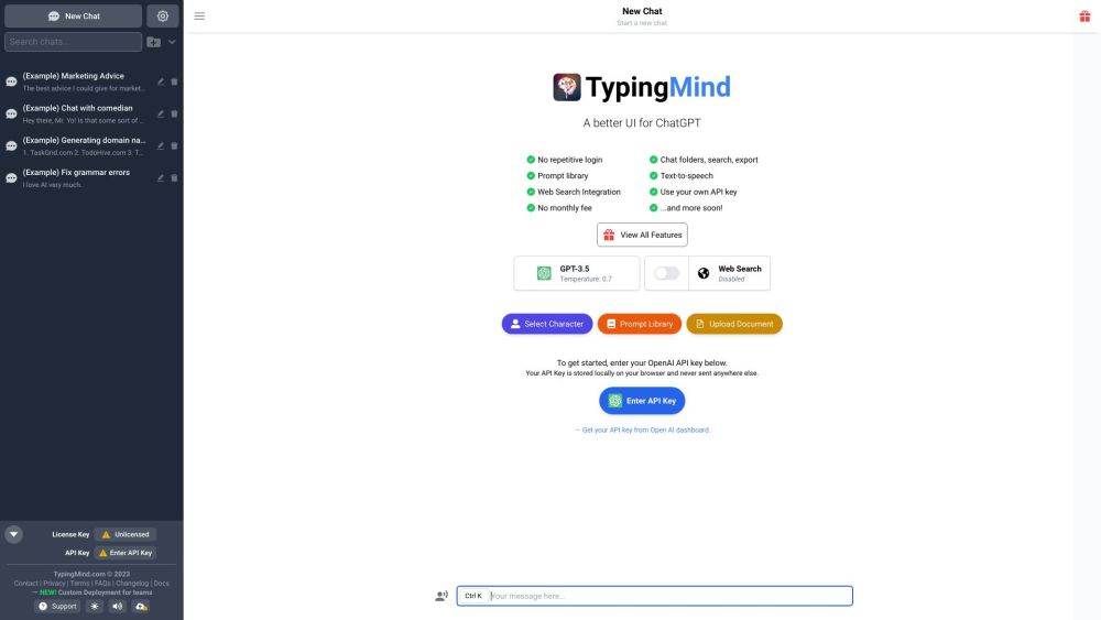 TypingMind: Enhanced UI for ChatGPT - Search, Folders, Prompts, More