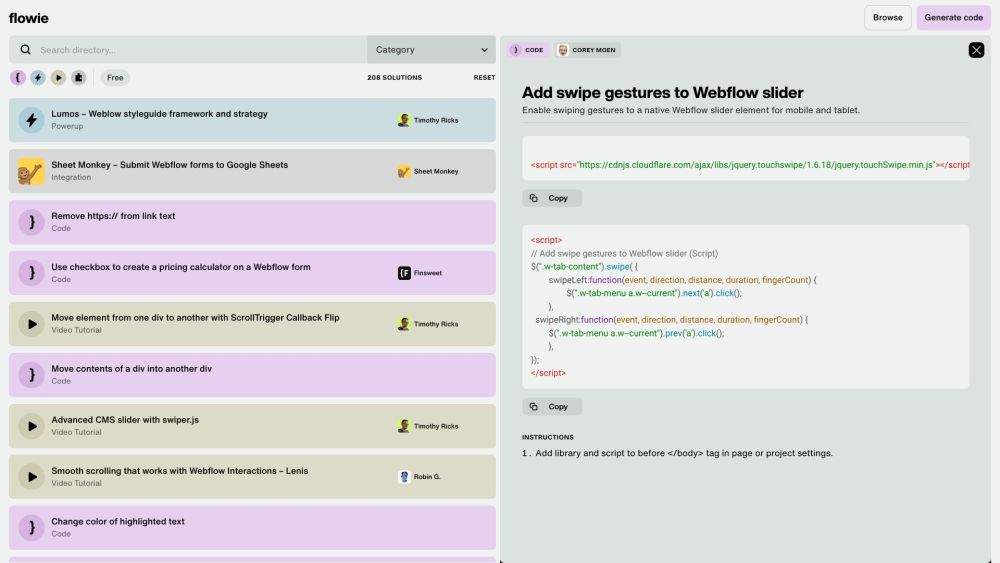 Flowie – Custom Webflow Solutions : Code Snippets, Tutorials, AI Assistant