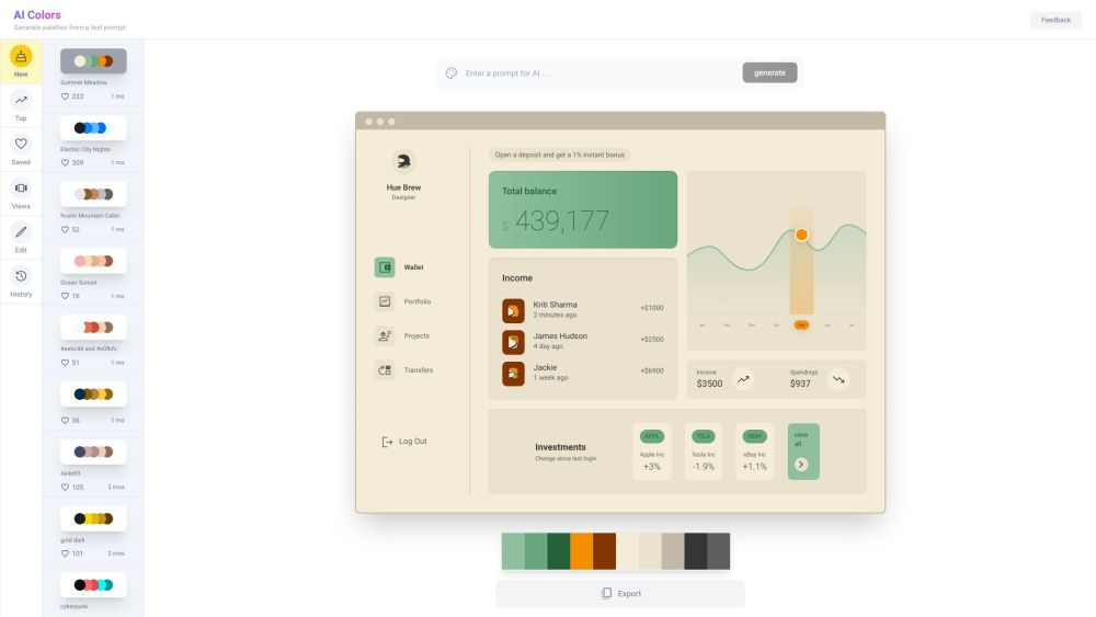 AI Color Palette Generator: Create, Edit & Visualize Unique Color Palettes