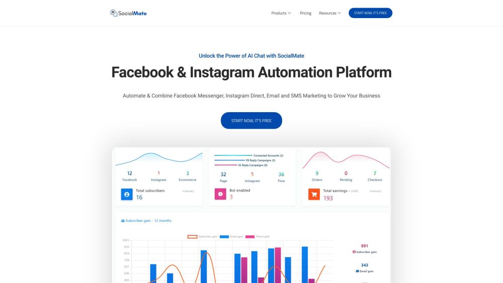 SocialMate: Automate Facebook & Instagram with Chatbots, E-commerce, Marketing