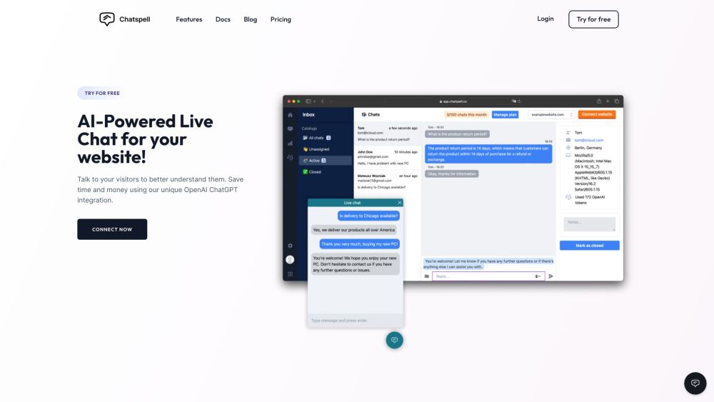 Chatspell: Slack-Integrated Live Chat Software for Instant Website Support