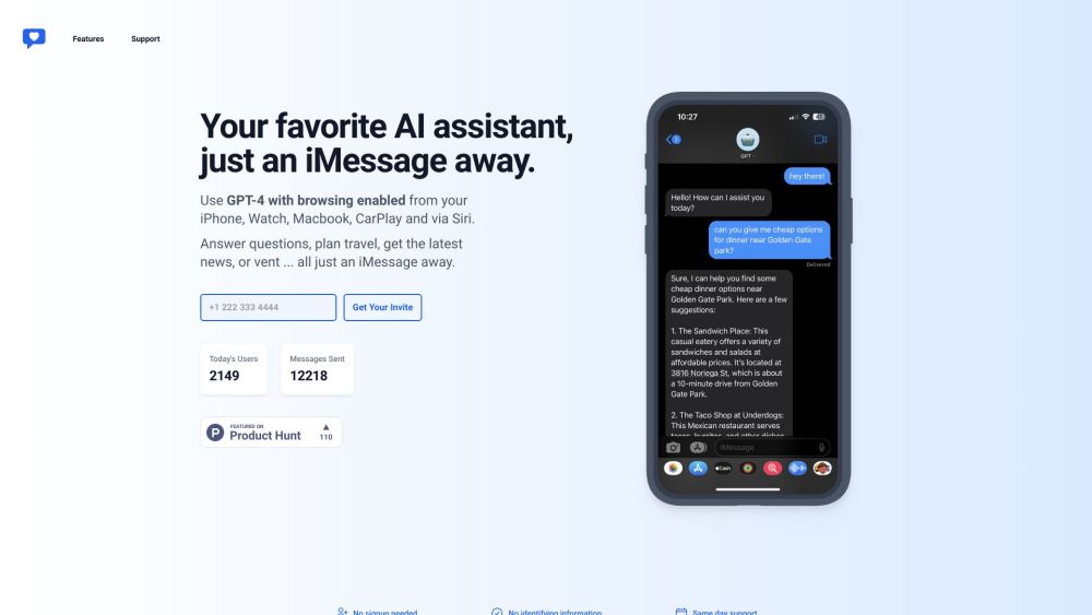 iChatWithGPT: AI Assistant for iMessage, iPhone, Mac & CarPlay Tasks