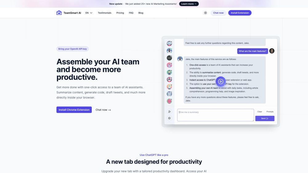 The ChatGPT Chrome Extension - TeamSmart AI : Use cases, Pricing, Reviews, Core features, alternatives