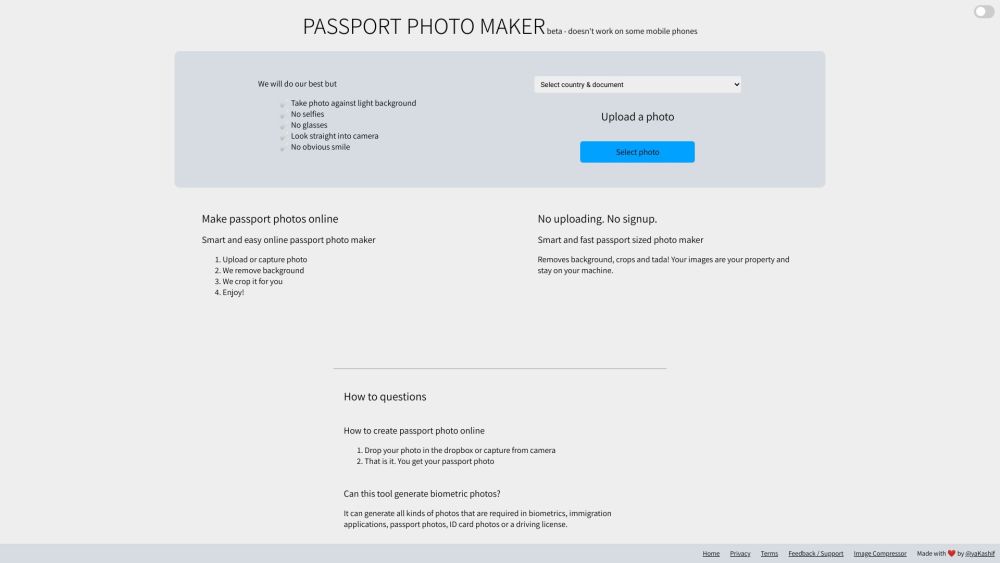 Passport Photo Maker: Online, Universal, Beta, Any Country, White BG