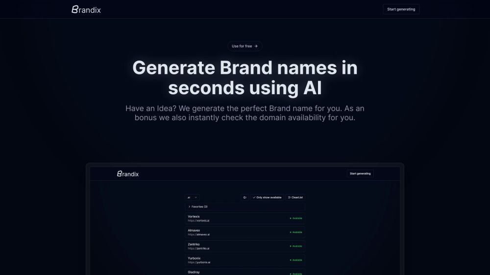 Brandix: AI Name Generator - Unique, Short & Brandable Names