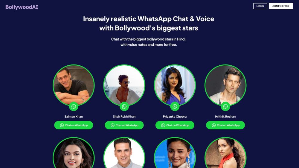 BOLLYWOODAI: Free WhatsApp Chats with Bollywood's Biggest Stars