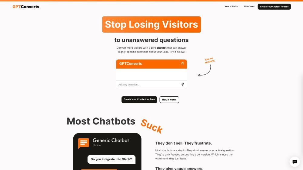 GPTConverts: Chatbot Converts Visitors, Answers SaaS-Specific Questions