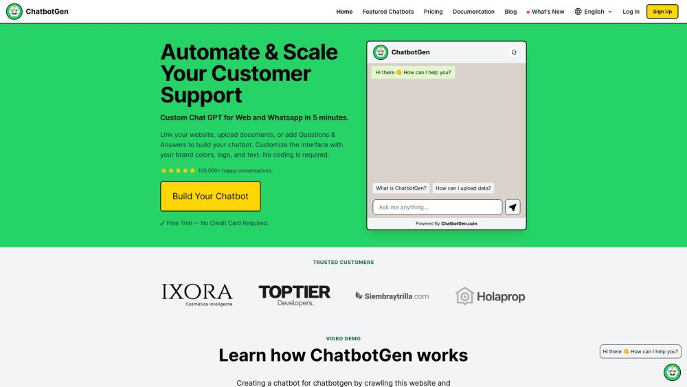 ChatbotGen: Build Custom AI ChatGPTs for Websites & WhatsApp, No Coding